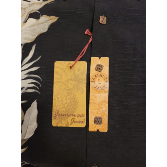 NWT Jamaica Jaxx Men's L/G Black Floral Hawaiian 100% Silk Button-Up Shirt - Picture 4 of 13